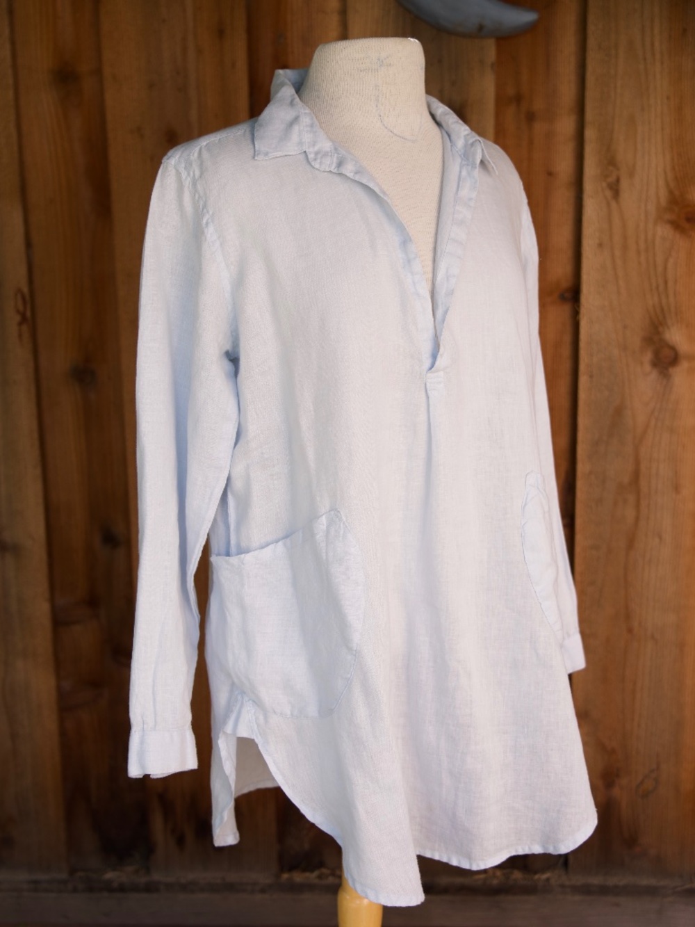Set Of 3 Dolma 100% Linen Jovie Tunic Tops In Natural/White/Sky Blue Woman's S/M